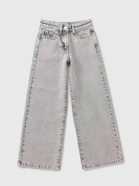 Girls Grey Washed Wide Leg Jeans